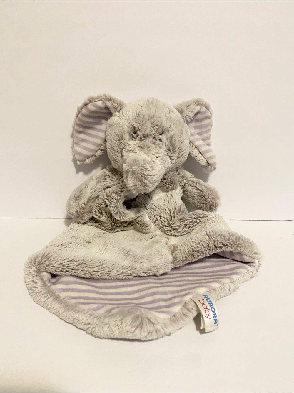 Aurora Baby Elephant Lovey Plush Striped Grey Security Blanket Stuffed Animal